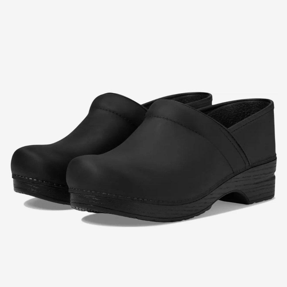 Dansko Professional Black Oiled Leather Platform Chunky Slip-on Clogs‎ 39